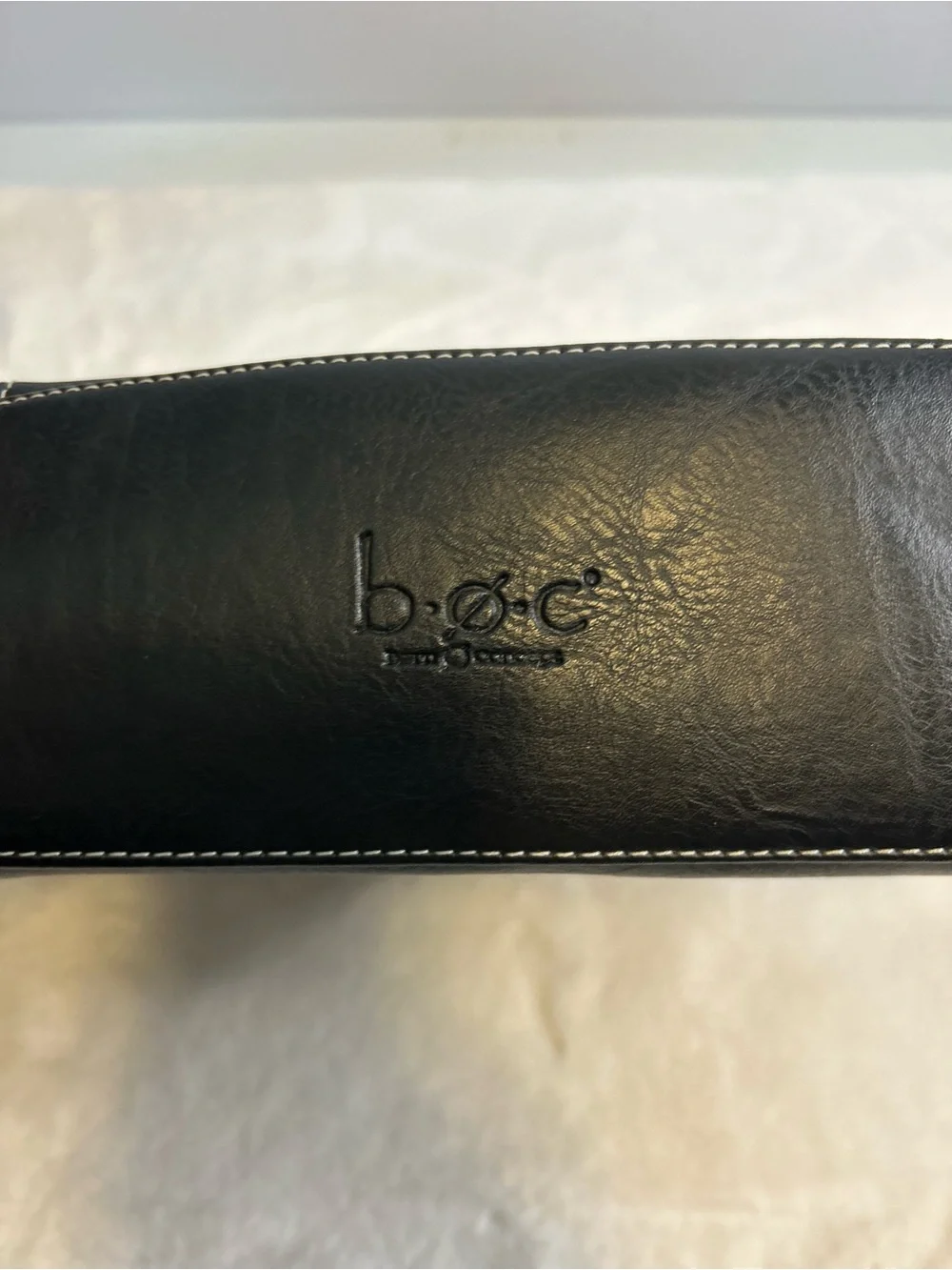B.O.C. Born Concept Black Vinyl Tote Shoulder Bag Contrast Stitch Buckle